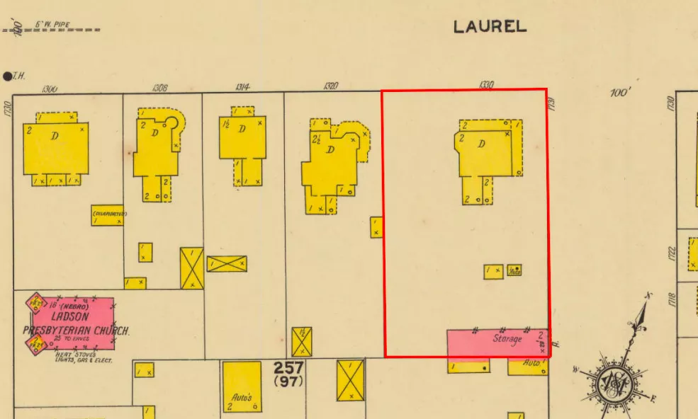 1919 Sanborn map of 1330 Laurel