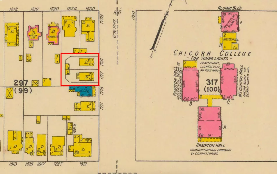 1919 Sanborn map of 1717 and 1721 Pickens Street