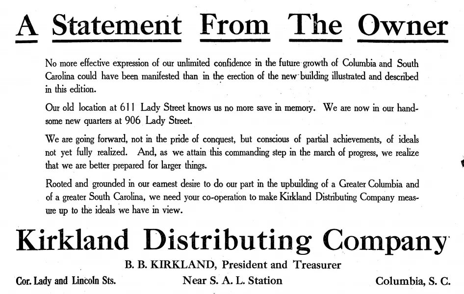 Announcement of new headquarters, The Columbia Record, September 14, 1914.