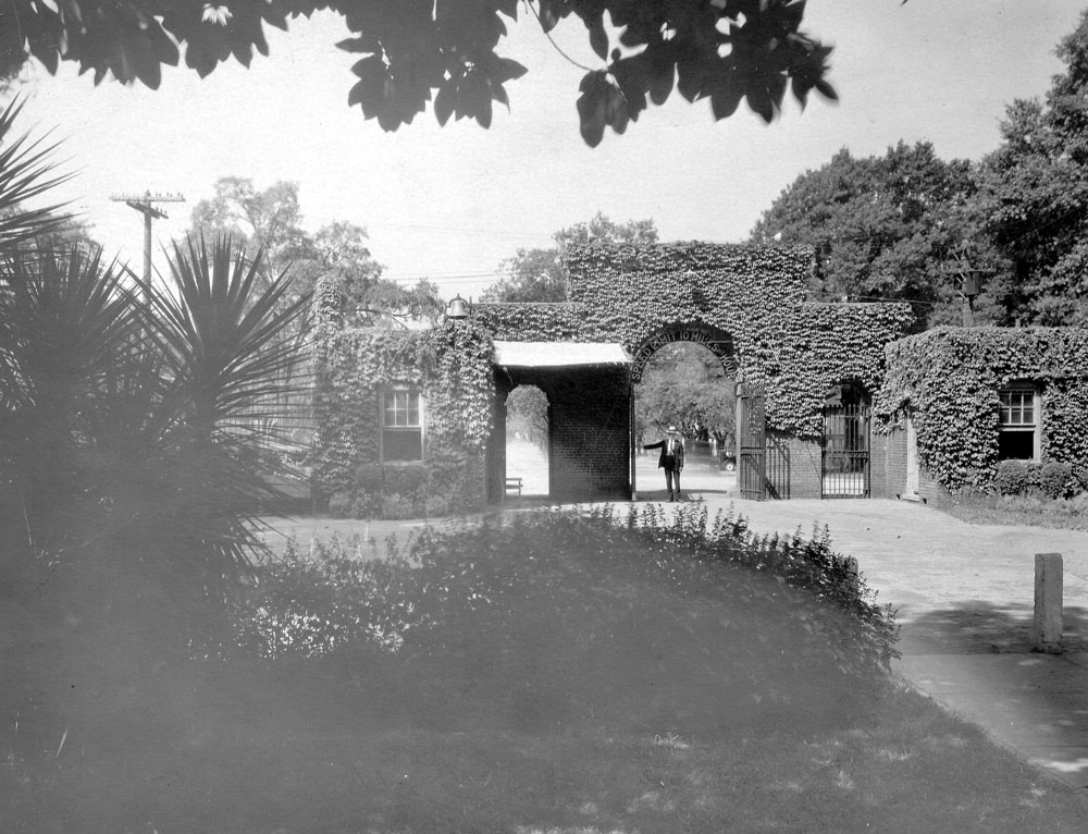 Gated entrance on Bull Street, circa 1925
