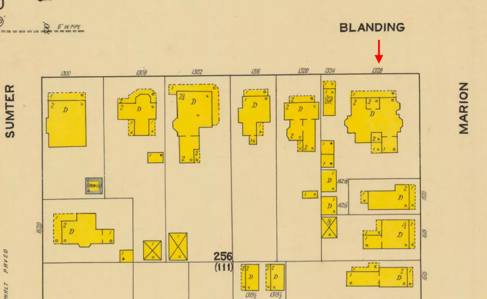 1919 Sanborn map of 1328 Blanding