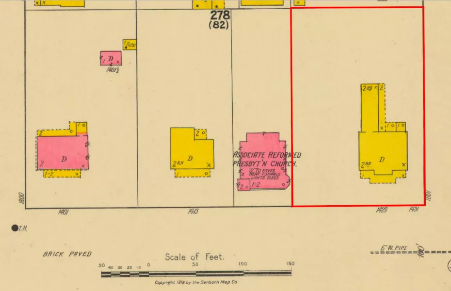 1919 Sanborn map of 1429 Laurel