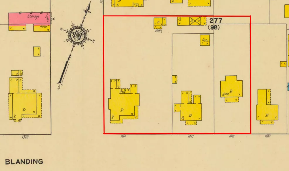 1919 Sanborn Map of Northeast Corner of Blanding and Marion Streets