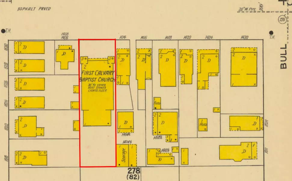 1919 Sanborn map of First Cavalry Baptist Church