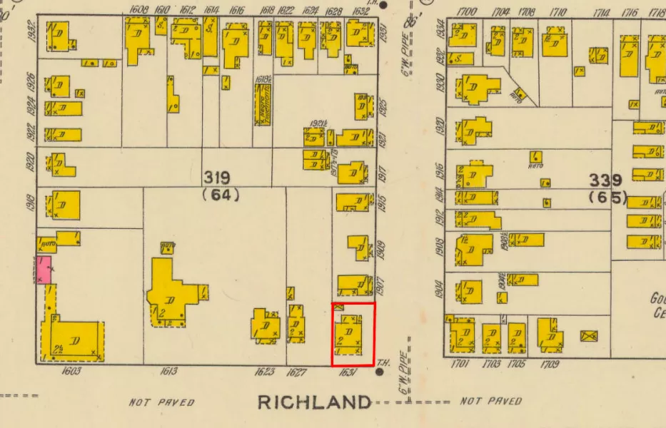 1919 Sanborn map of 1631 Richland