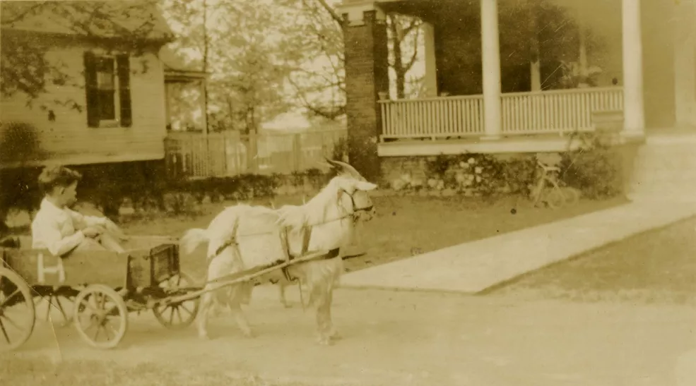 Joseph Samuel Dillard, seen here in the 1920s, benefits from the efforts of a hearty goat