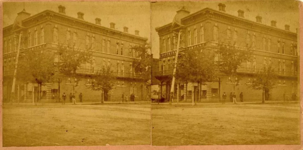 Stereoscopic view of Southern Life Insurance Building, ca.-1874.