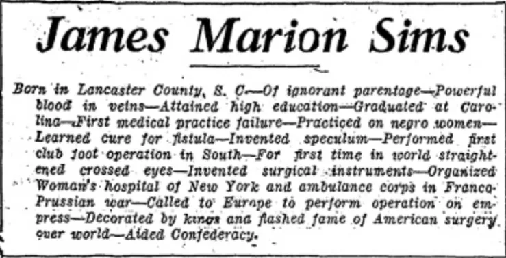 Highlights of Dr. J. Marion Sims' life