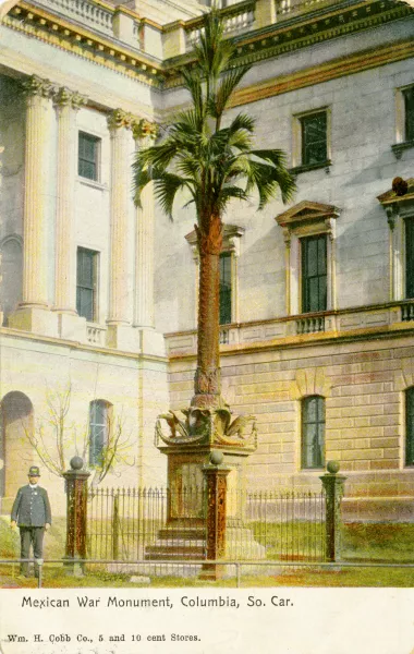 Postcard of Palmetto Regiment Monument (sometimes called the Mexican War Monument) in its original location, circa 1909.