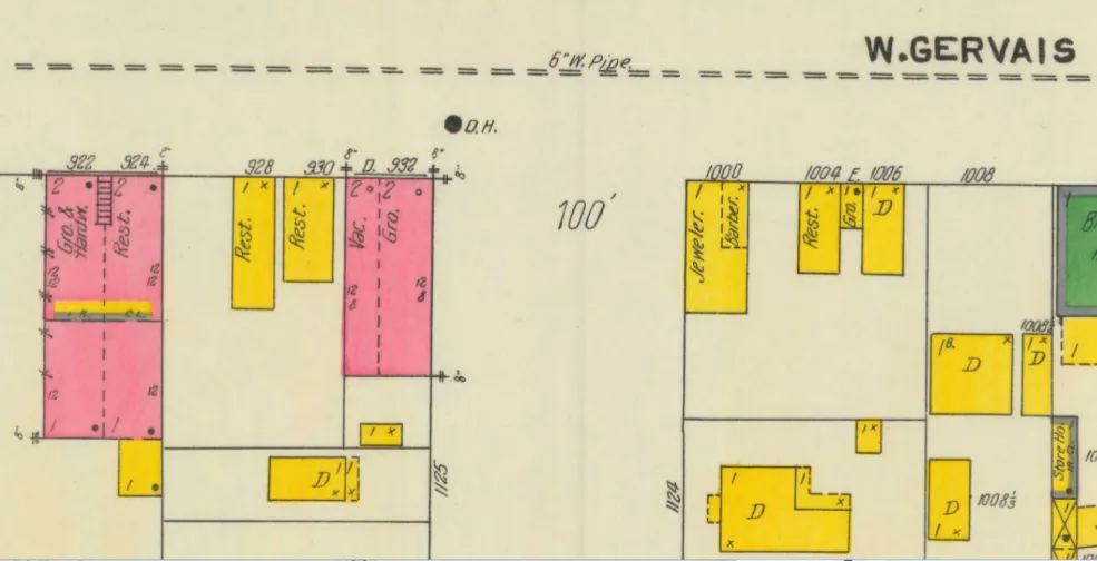 Present-day 936 Gervais Street, previously known as 932 Gervais Street, depicted in 1904. Sanborn Fire Insurance Map Company Collection, South Caroliniana Library, University of South Carolina, Columbia