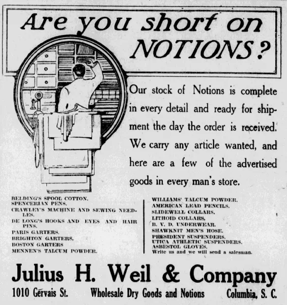 Advertisement for Julius H. Weil & Company, The State, March 8, 1911.
