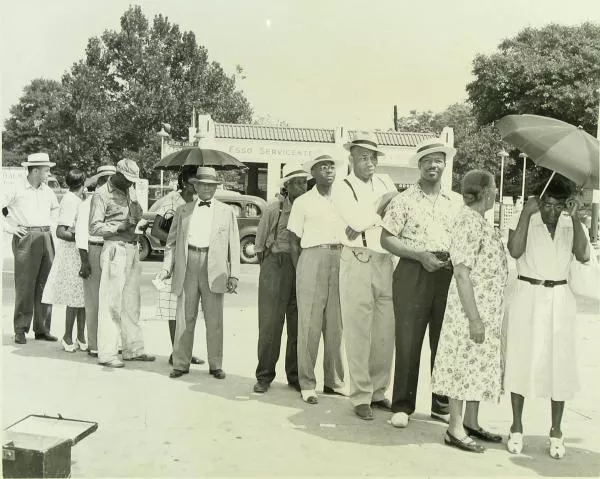 Donella Brown Wilson (far right), waits in line to vote in the 1948 Democratic Primary.